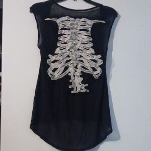 Black Skeleton Print Top